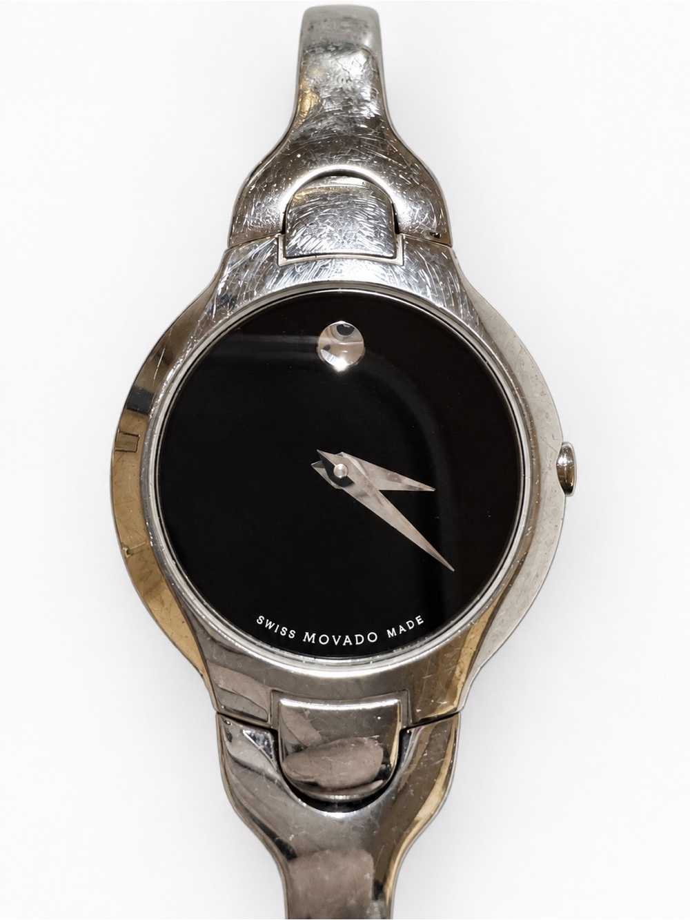 Movado Black Dial Silver Tone Bangle Watch - Picture 2 of 6